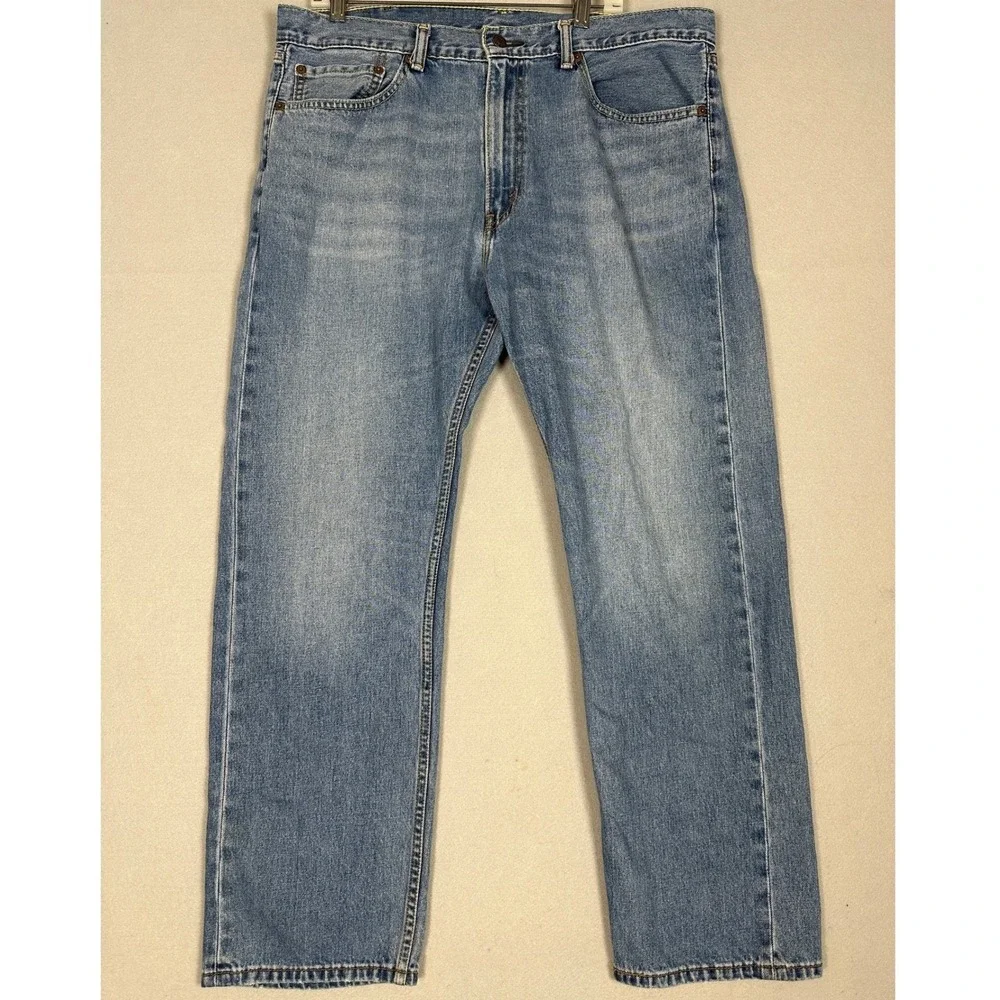 Levis 505 Jeans Mens 38X30 Blue Regular Fit Straight Leg Distressed Casual Denim